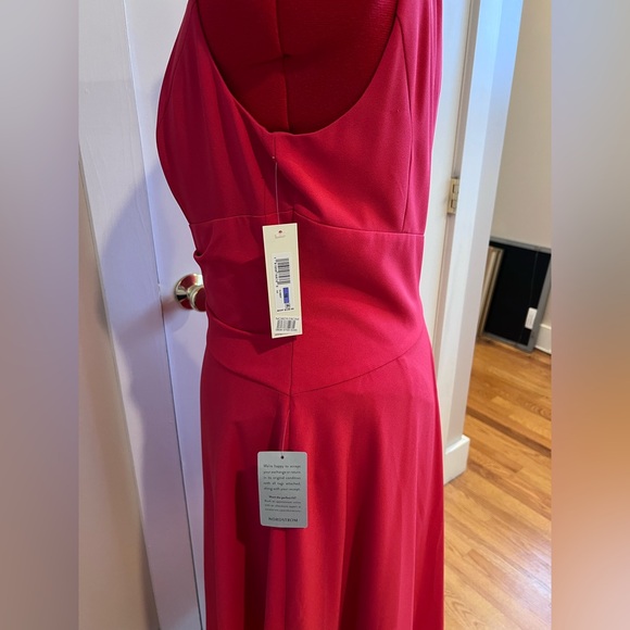 NWT Eliza J Red Ruched Cocktail Wedding Guest Fit & Flare Midi Dress 18 - Picture 6 of 15